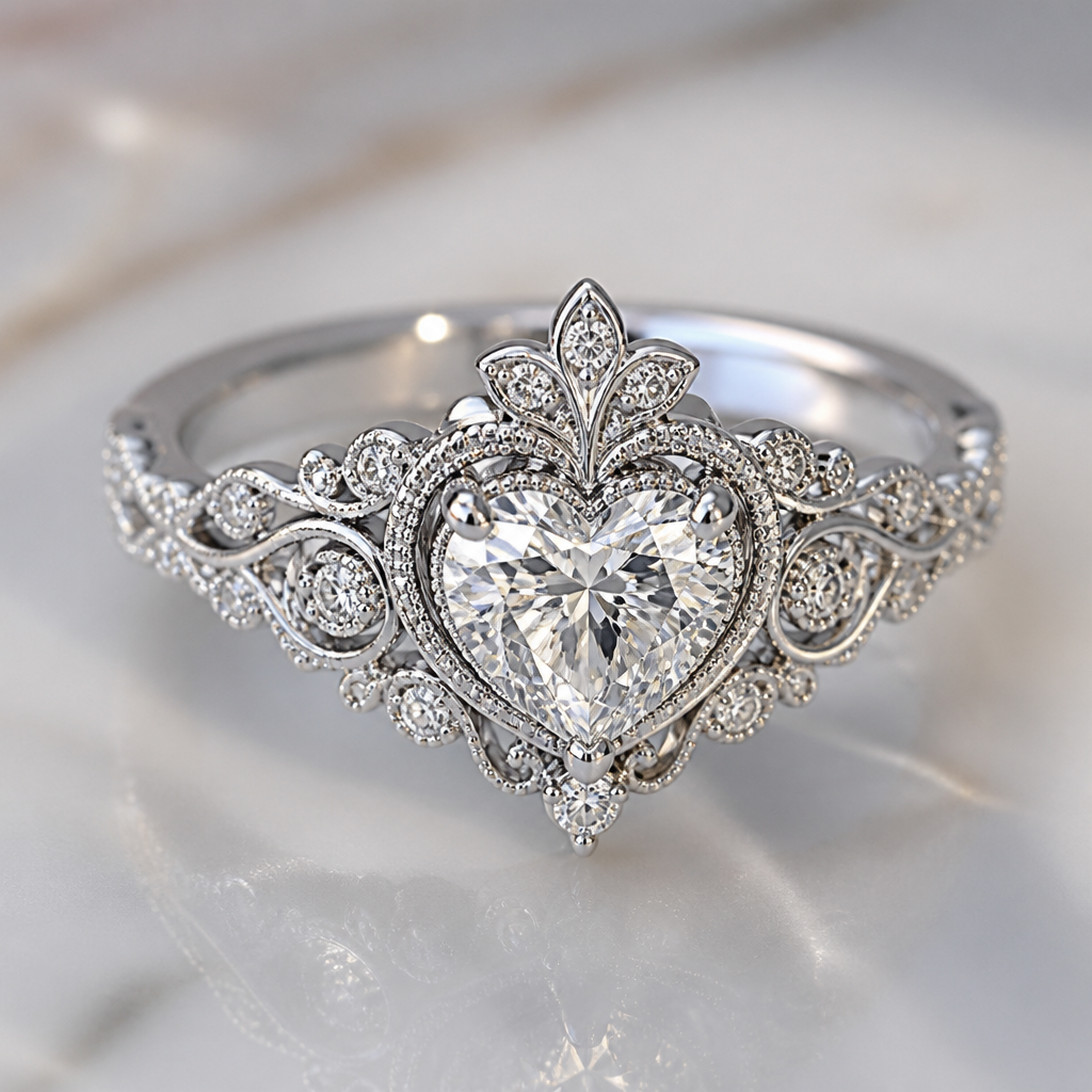 A romantic women's ring made of platinum with diamond stones suitable for anniversary, highly ornate, intricate and elaborate, richly detailed
photorealistic jewelry design, A romantic women's ring made of platinum with diamond stones suitable for anniversary, highly ornate, intricate and elaborate, richly detailed, romantic style, just the design no text