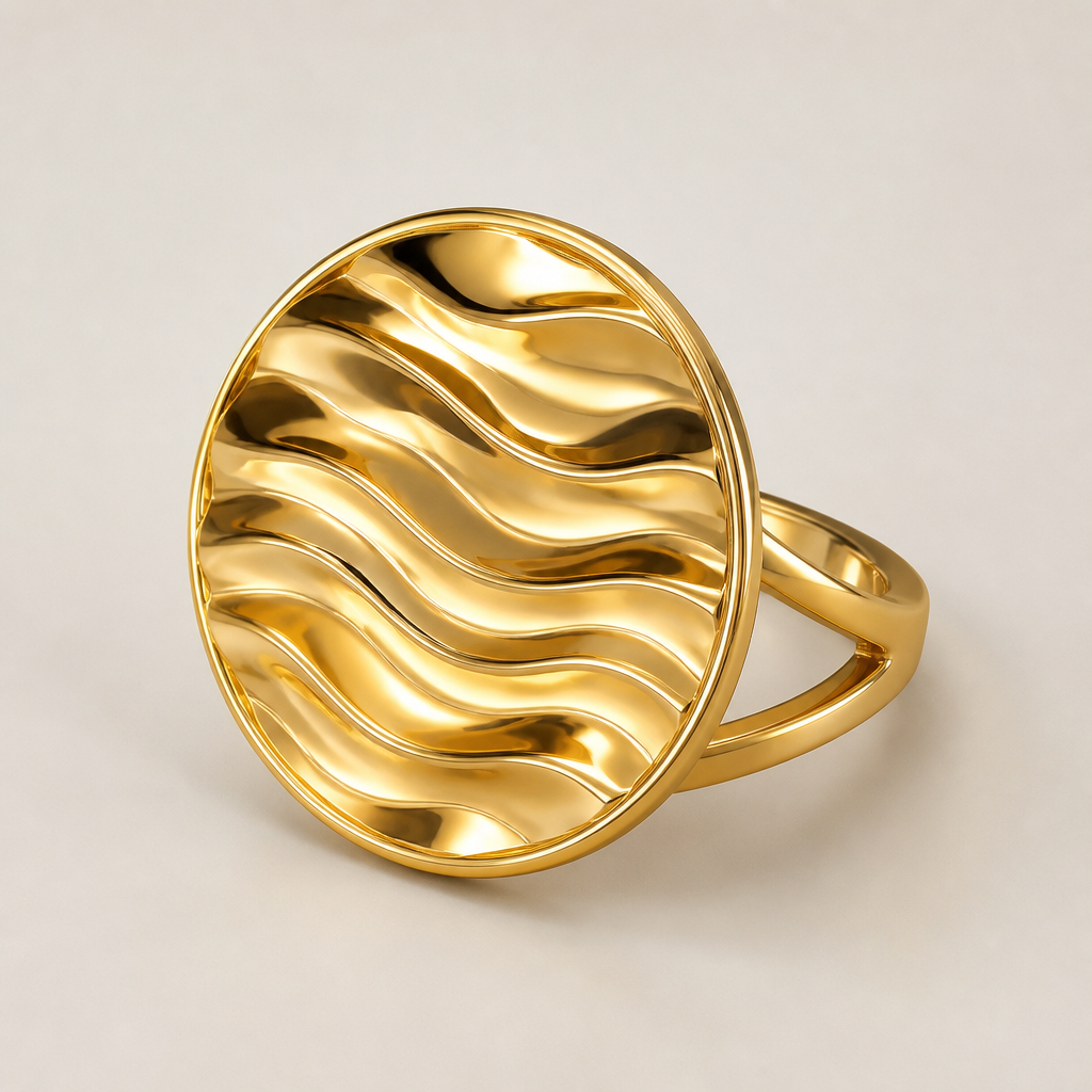 A women's ring. Brinco redondo com ondas
photorealistic jewelry design, A women's ring. Brinco redondo com ondas, modern style, just the design no text