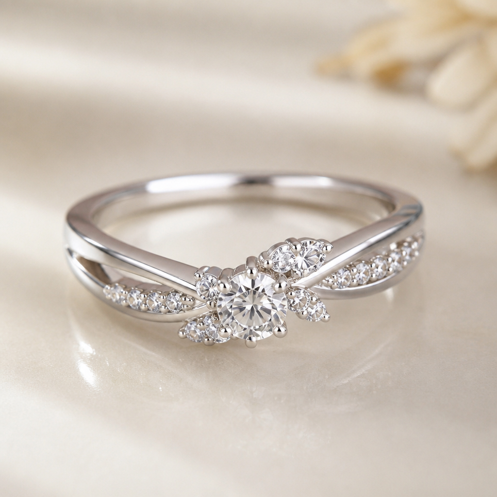 A luxury women's ring made of silver with diamond stones suitable for daily wear
photorealistic jewelry design, A luxury women's ring made of silver with diamond stones suitable for daily wear, luxury style, just the design no text