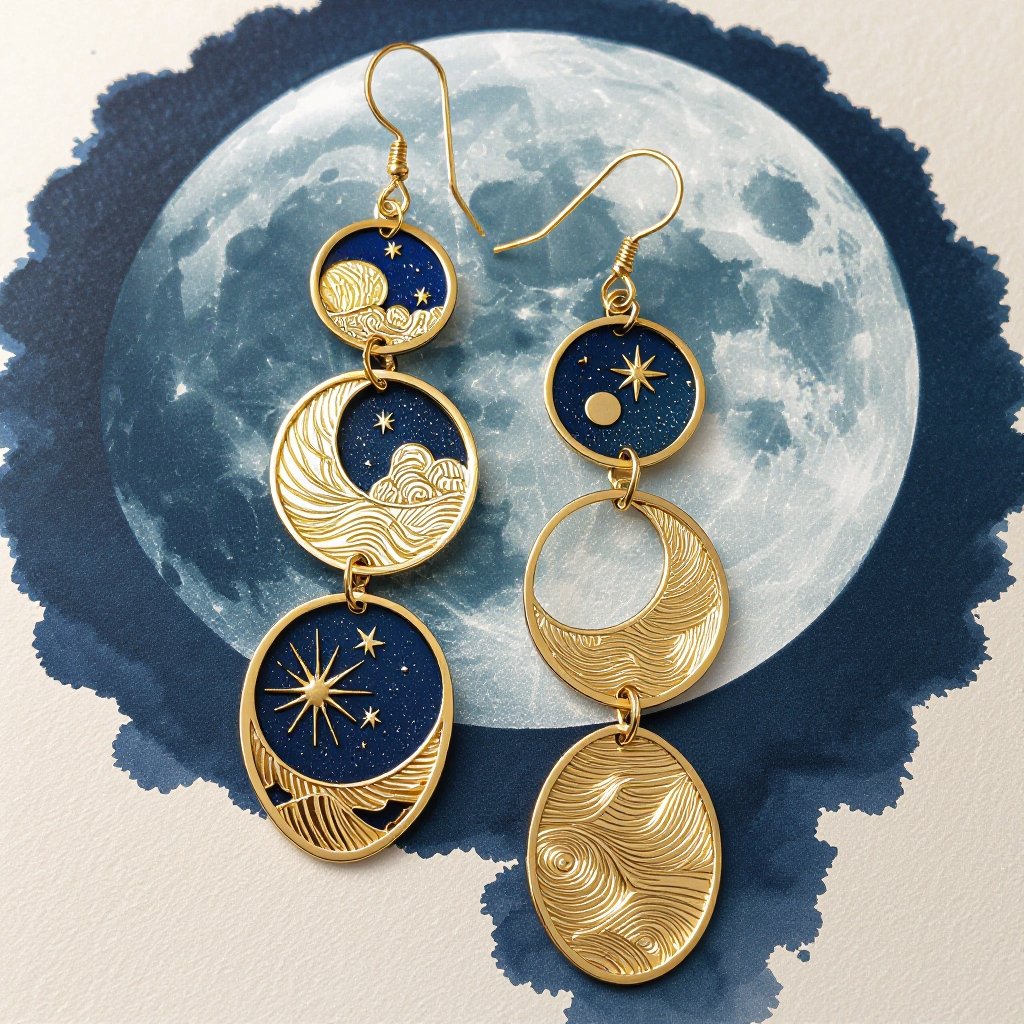 Серьги только в золотом цвете без камней фазы луны длинные серьги плавные формы