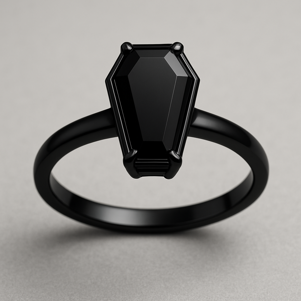 Black band, coffin cut onyx center stone