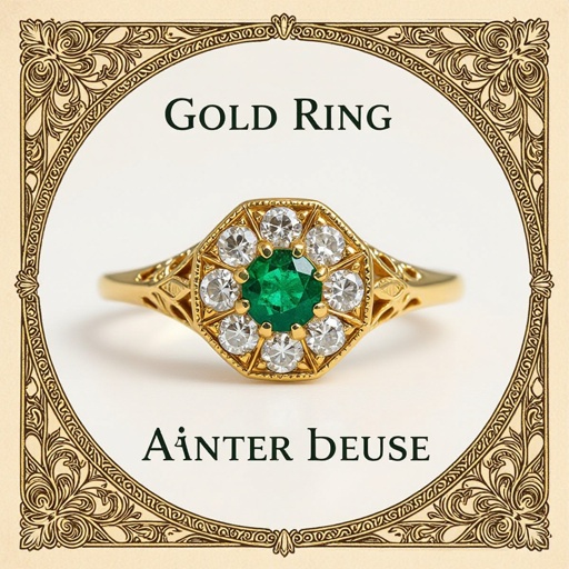 Anillo en oro con esmeralda trapiche redonda y solo 6 diamantes al rededor que tibuje un hexágono en el metal