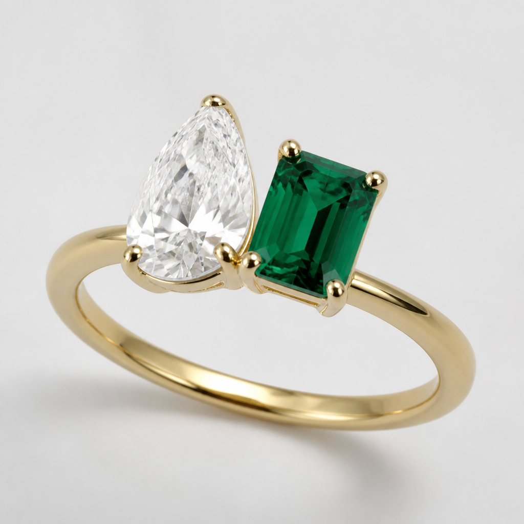 Ring with two stones
photorealistic jewelry design, Ring with two stones, just the design no text