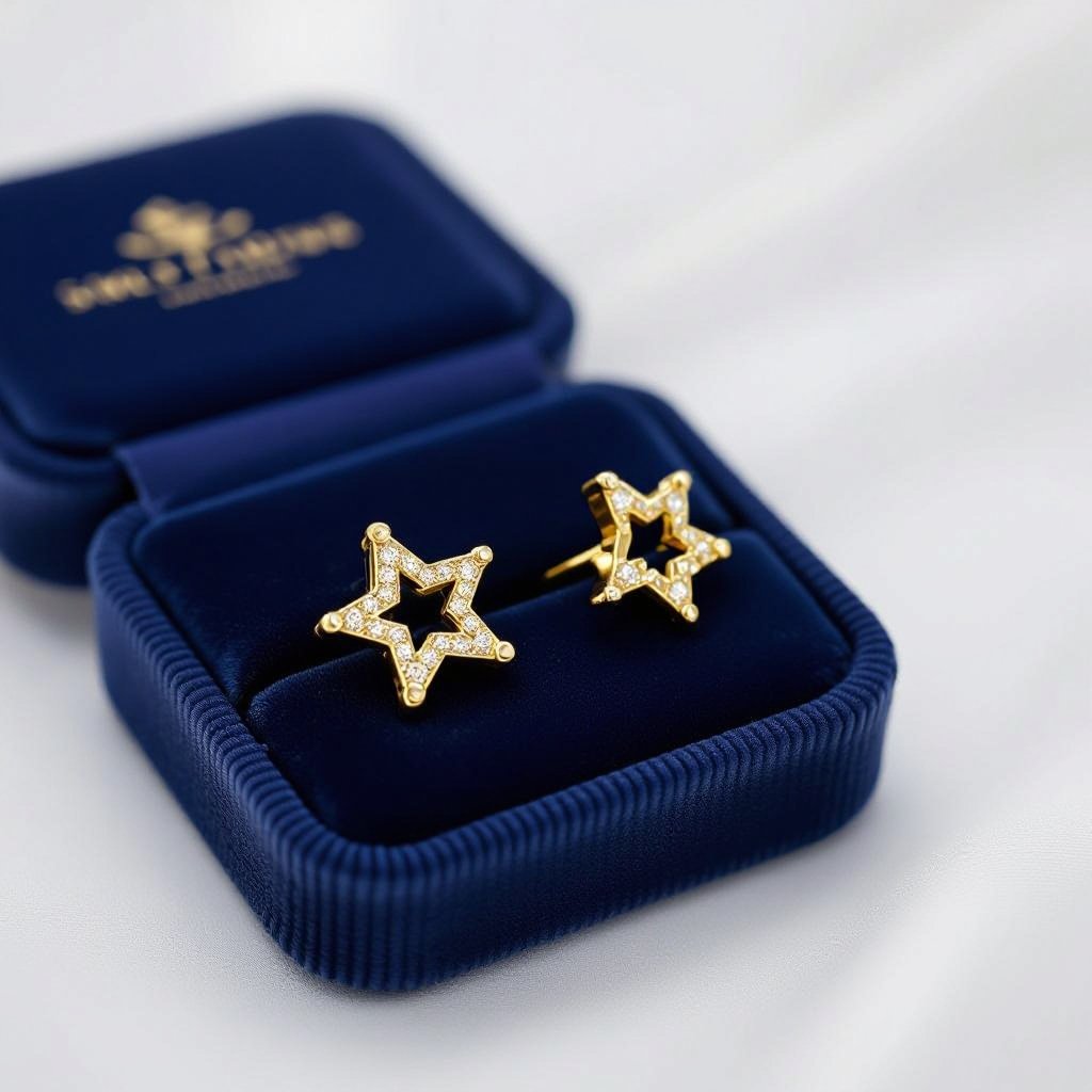 Небольшие золотые матовые серьги в виде созвездия сириус