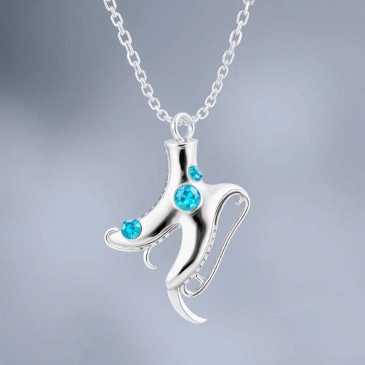 Pendant silver of stylized ice figure skating skates. Remove boots and leave only lowest part of skates. Add turquoise