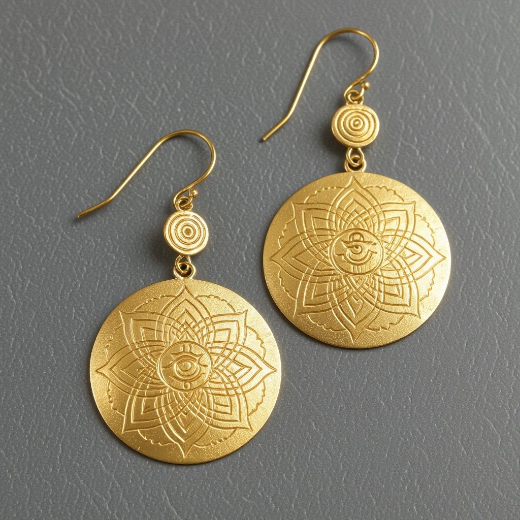  золотые матовые серьги в виде изображения чакры сахасрары