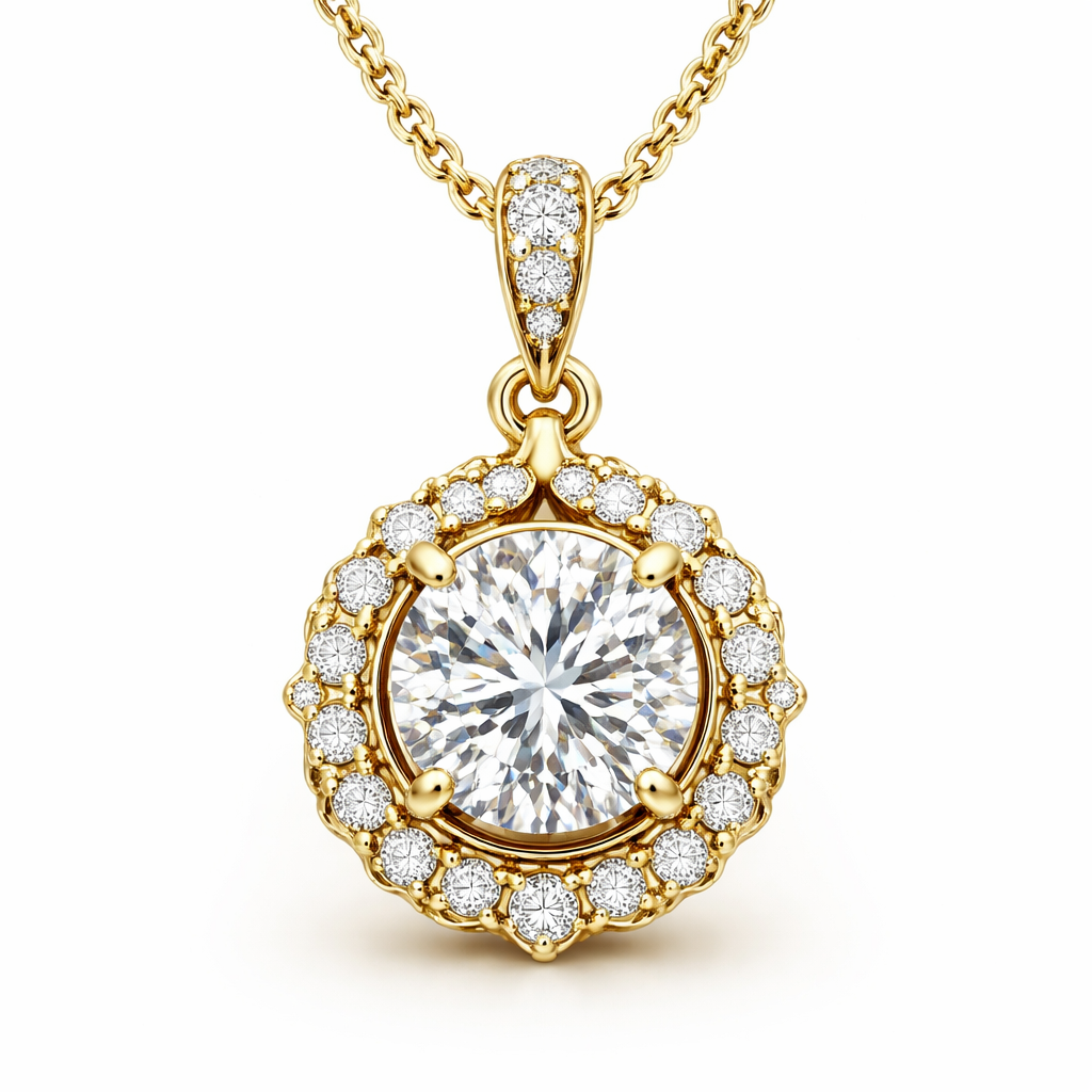 A classic women's pendant made of gold with diamond stones suitable for engagement