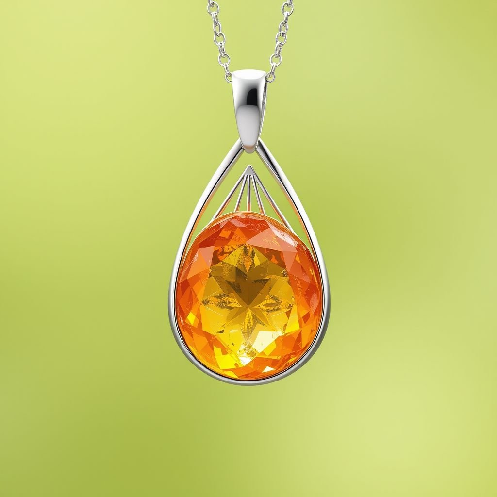 Create a pendant with raw natural gemstone pendant shall look like sun rising. Using minimal silver 