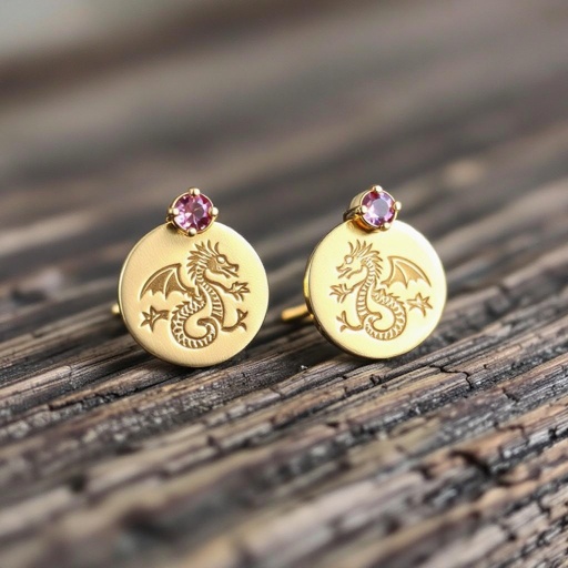 Золотые матовые серьги с изображением дракона узоры и камни мелкие раузтопаз