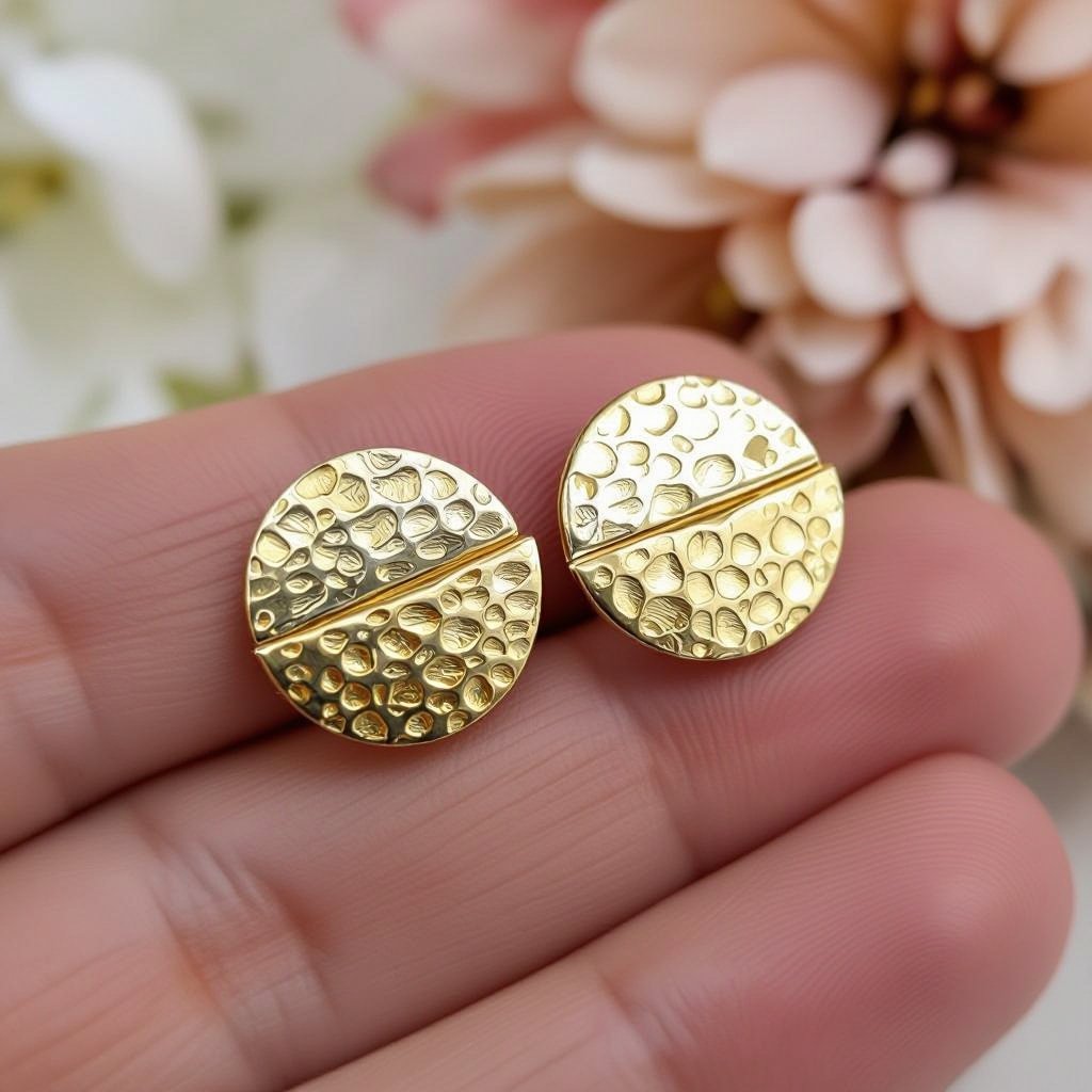 Золотые серьги полукруг половинка горящего солнца мятое неровное золото