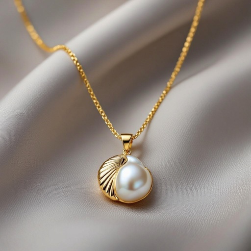 Украшение на шею золотая цепочка с подвеской в виде ракушки с жемчугом внутри