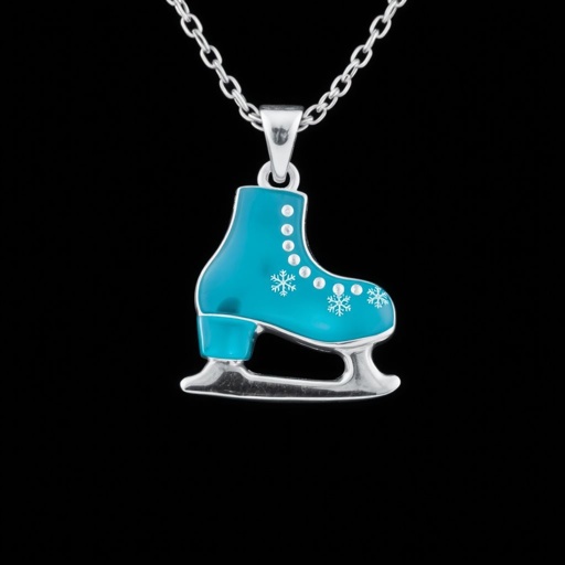 Silver pendant in the shape of ice figure skates then remove boots and leave only blades and color one blade only of turquoise