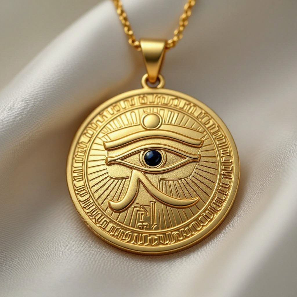 Золотой матовый медальон в форме египетского глаза тора 