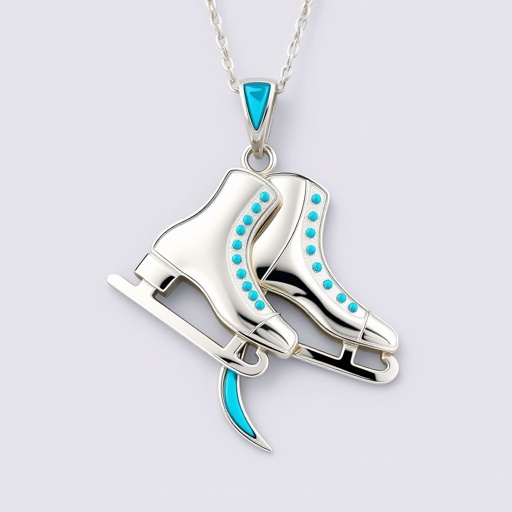 Pendant silver with stylized ice figure skating skates. Remove boots and leave only lowest part of skates. Add turquoise