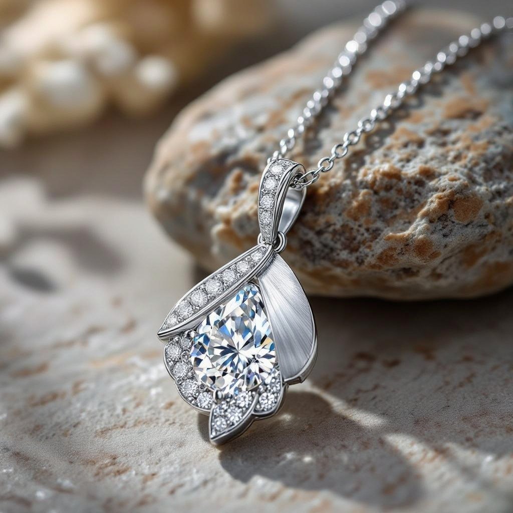 Diamond pendant where diamond is shaped like a wing