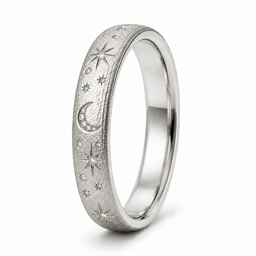 small accent stones on the star engraving
edit the attached jewelry design with these instructions: small accent stones on the star engraving. keep it photorealistic, just the design no text