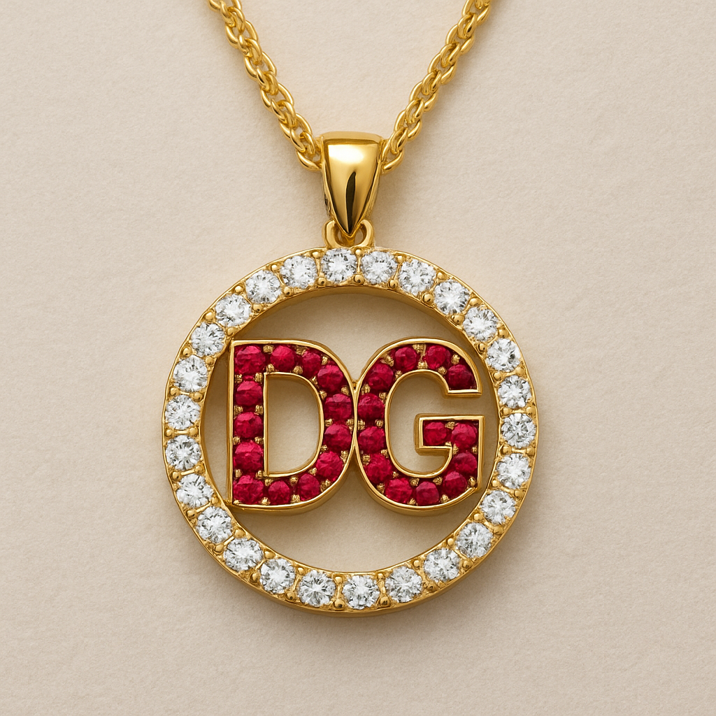 ruby with D and G letters pendant 