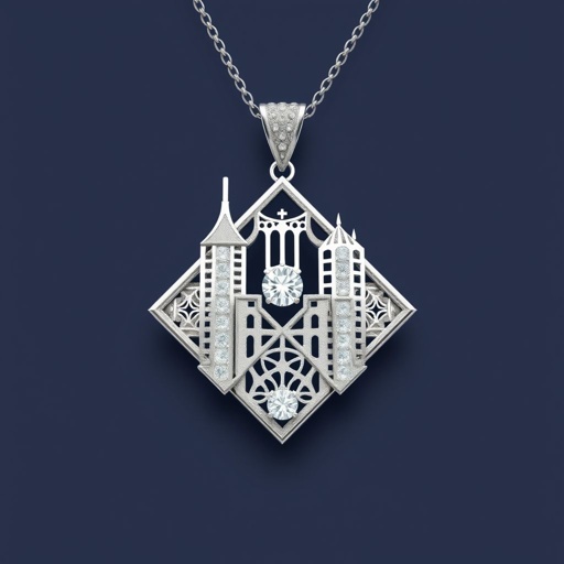 Geomatric pendant of white diamonds and architecture shapes
