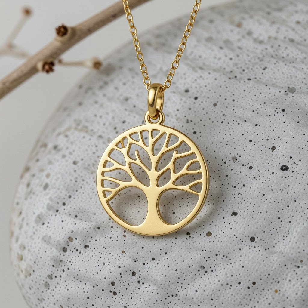 Золотой кулон с изображением дерева с завитками