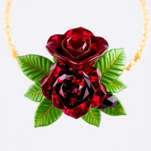 A red cut garnet rose with green Nanette cut leaves with 20 carats and VS clarity bracelet