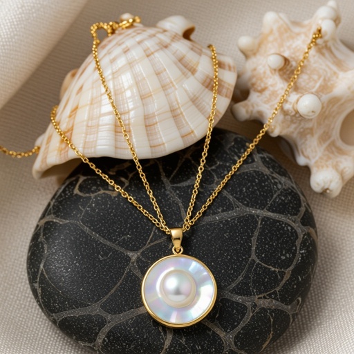 Украшение на шею золотая цепочка с подвеской в виде ракушки с жемчугом внутри