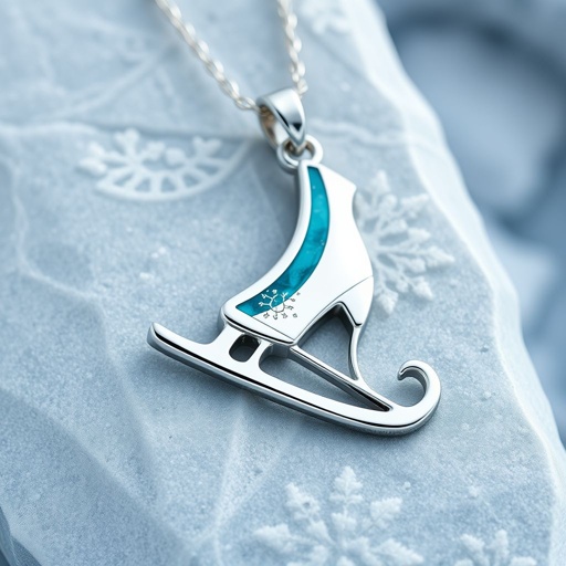 Silver Pendant shape one ice skate with turquoise stripe inside the low thin part blade