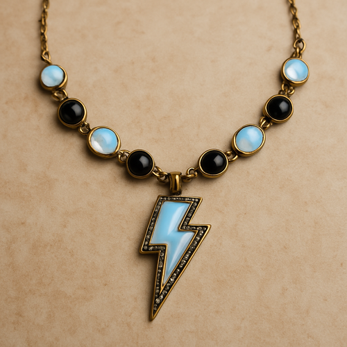 Opalite and onyx lightening bolt collar