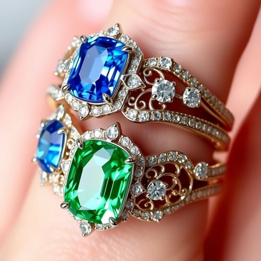 15 carat blue and green Nanette cut Padparadscha sapphire gemstones and Fl lF clarity multi ring