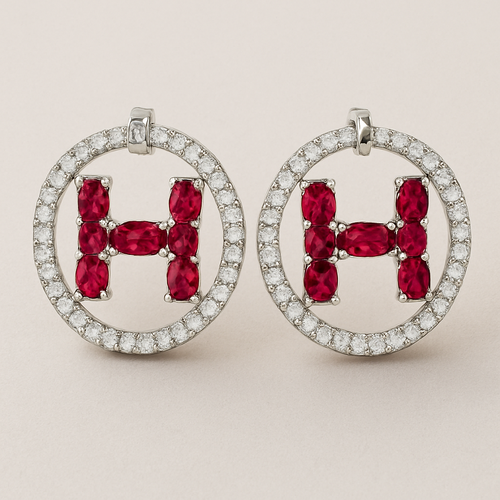 ruby earrings with H Letter