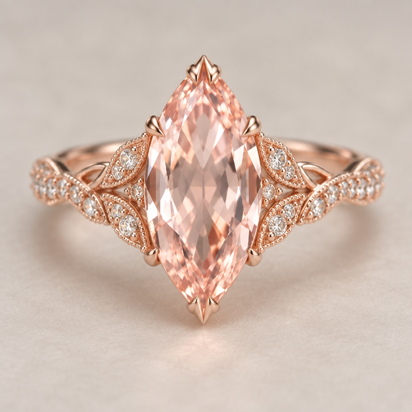 A women's ring made of gold, detailed and decorative, moderately ornate. use this marquise stone
using the attached image as a visual reference, create A women's ring made of gold, detailed and decorative, moderately ornate. use this marquise stone. photorealistic, just the design no text