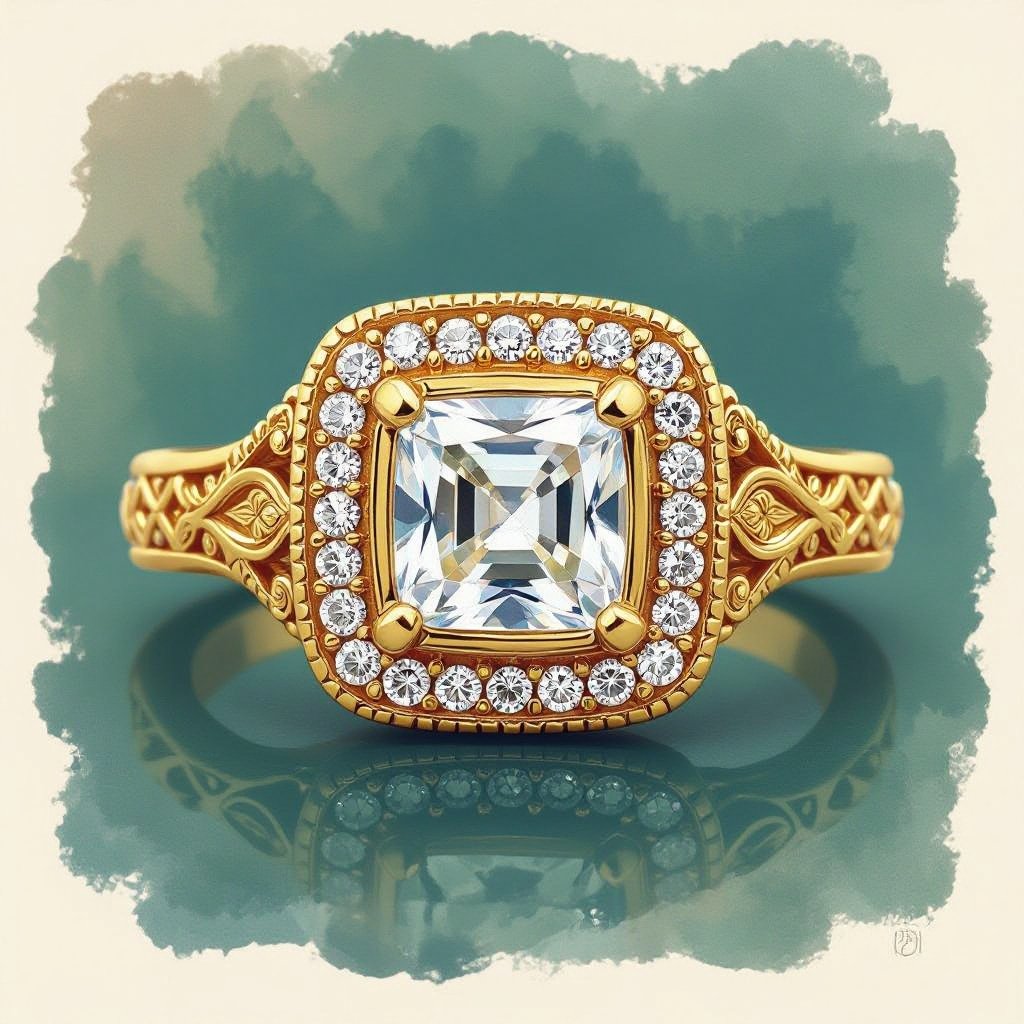 Embedded Square diamond with square halo, thick ring band