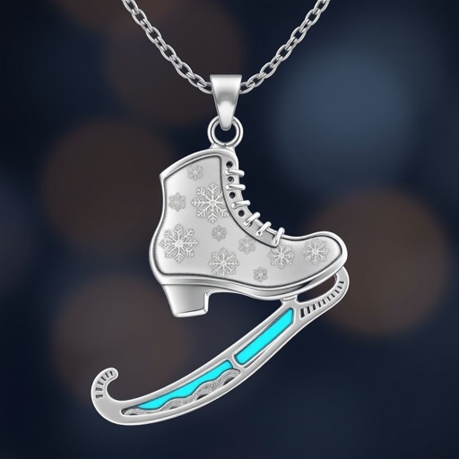 Silver Pendant shape one ice skate with turquoise stripe inside the low thin part blade