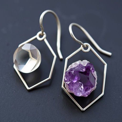 Earrings, Silver minimal, raw gemstone, elegant 