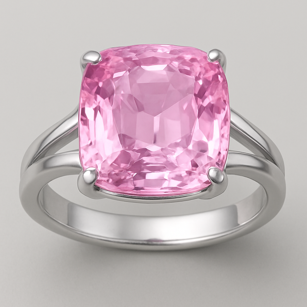 Make the rings dress have silver bands and baby pink saphire