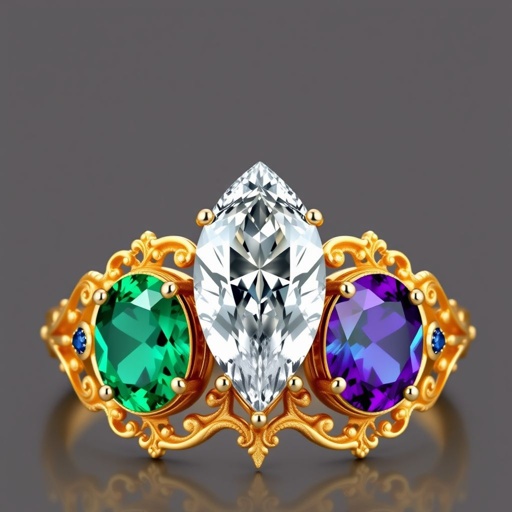 3 stone ring , 2 oval 4ct. Stone, 1 pear shape 3ct. diamond 
