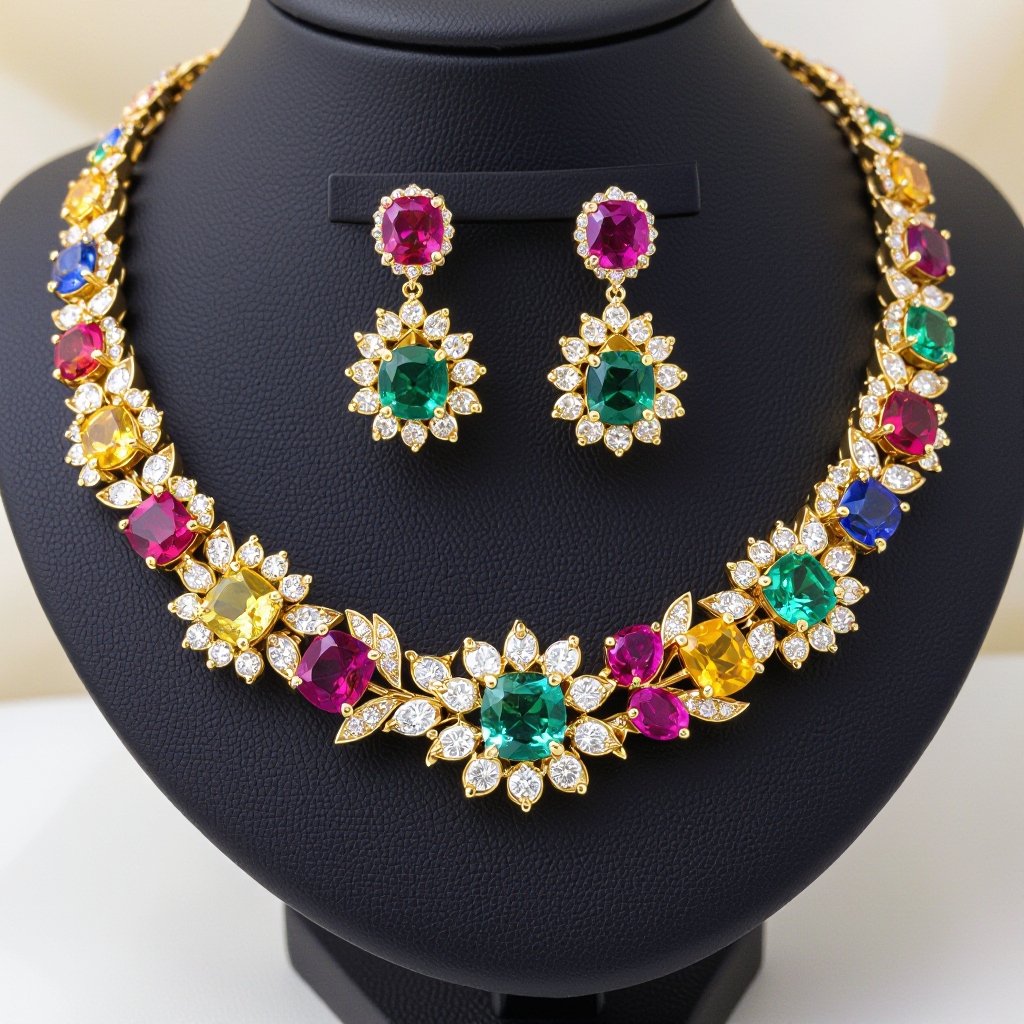 Necklace ,earring and ring design with colorful spinel