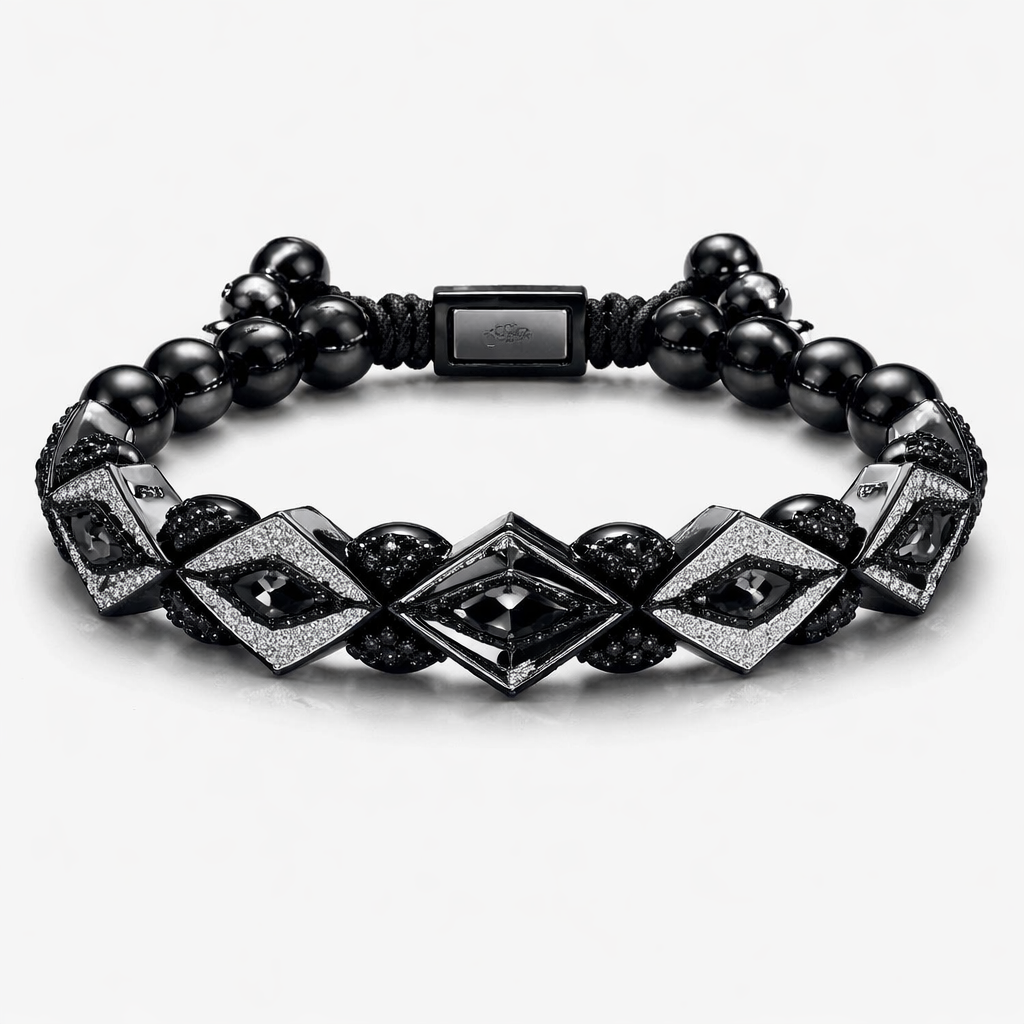 Geomatric sharp eye men edgy angles bracelet of beads for men with black and white diamonds diamonds