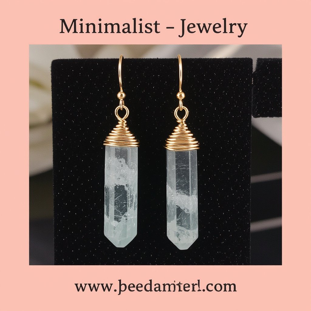 Серьги в виде кристалла необработанного бледного аквамарина в виде длинного кристалла