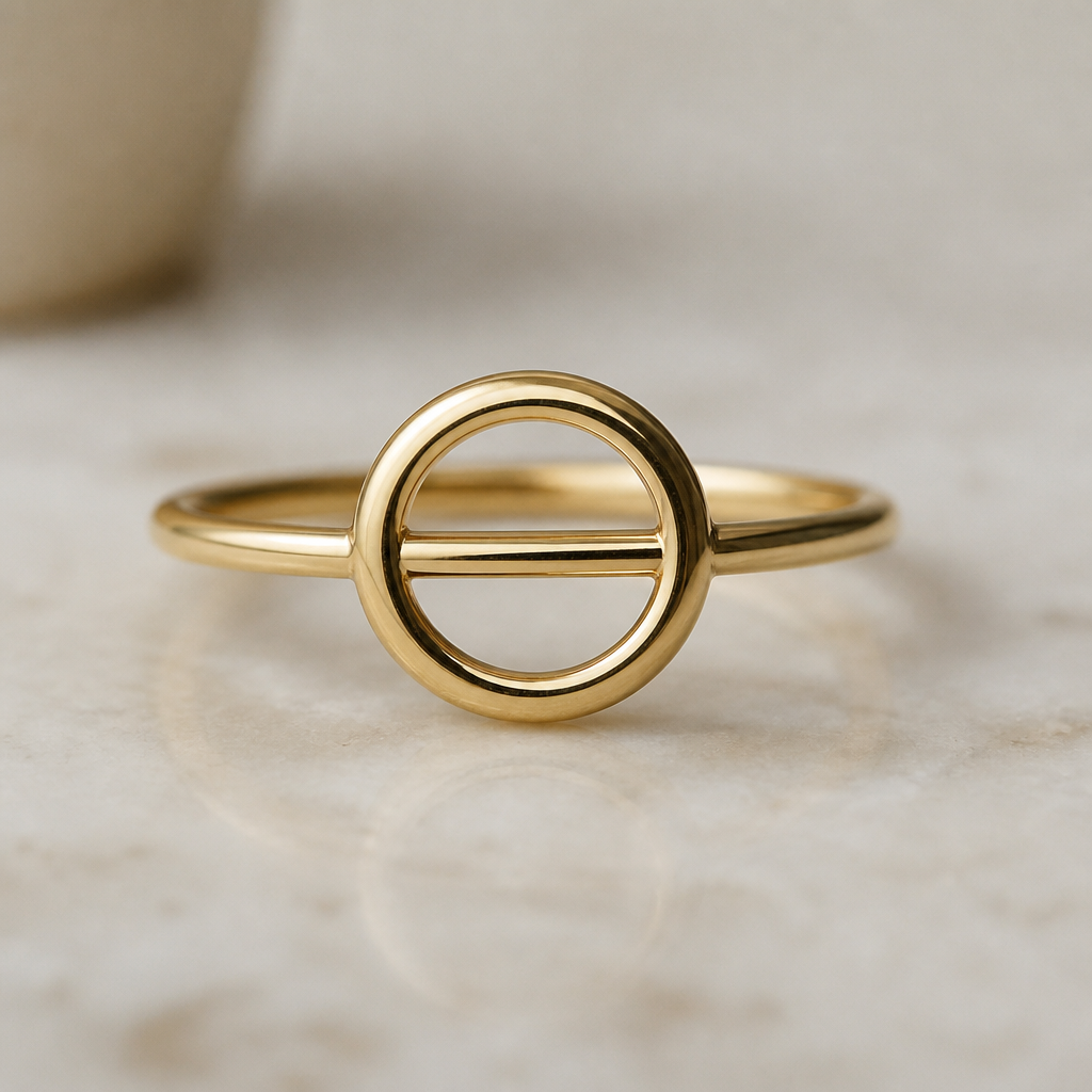 A women's ring. a little round shape and the center of the round pass through a simple line
photorealistic jewelry design, A women's ring. a little round shape and the center of the round pass through a simple line, modern style, just the design no text