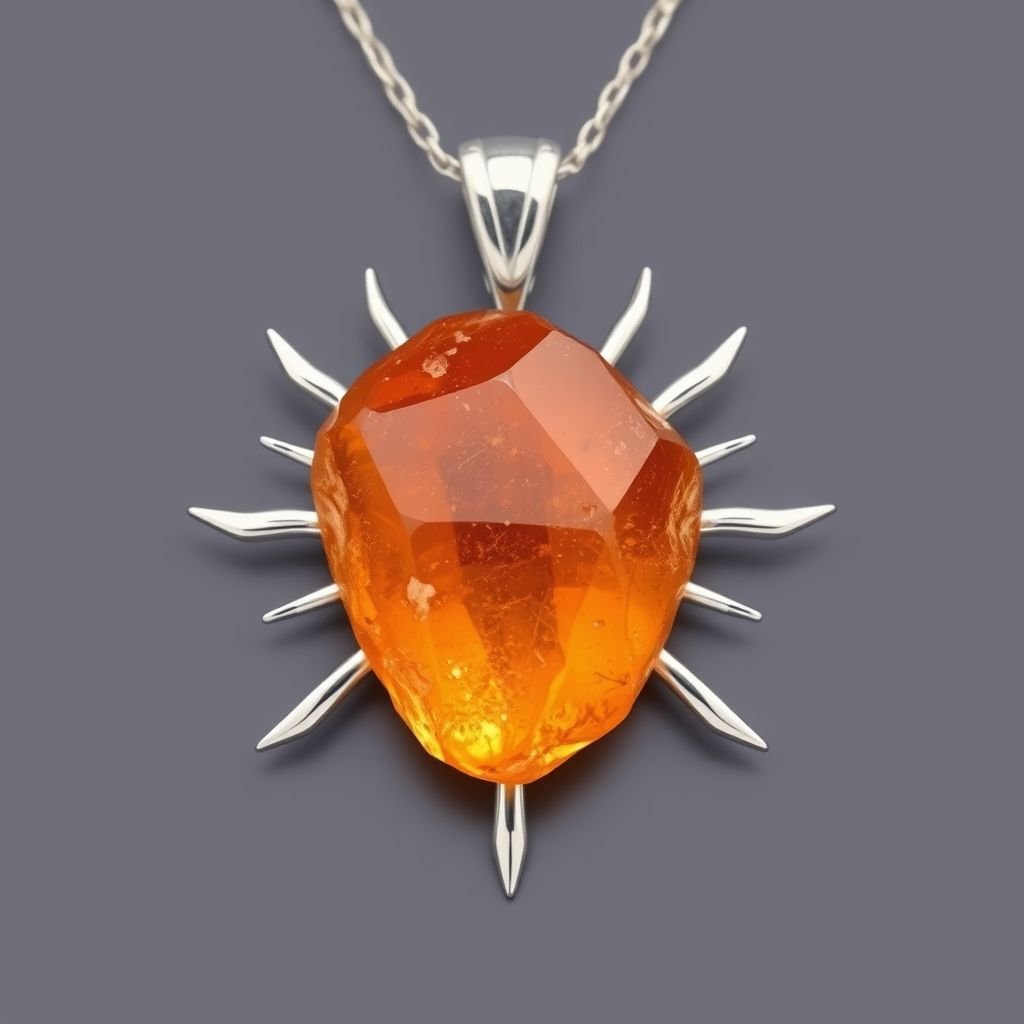 Create a pendant with raw natural gemstone pendant shall look like sun rising. Using minimal silver 