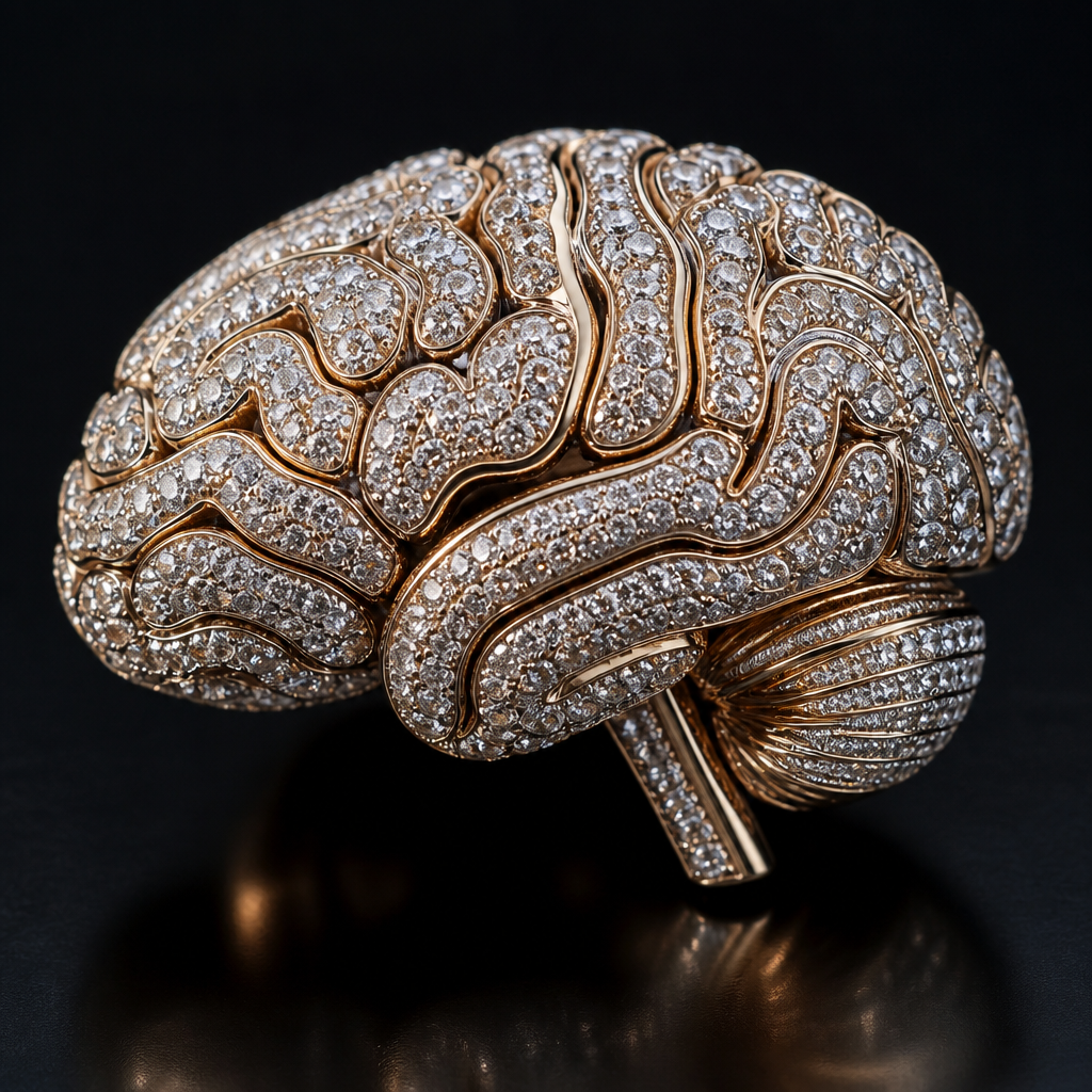 . Refinement: human brain is unique
photorealistic jewelry design, . Refinement: human brain is unique, Luxury style, just the design no text