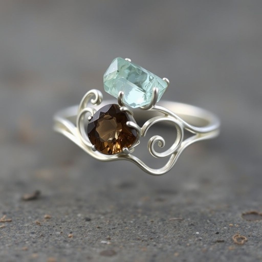 Design silver adjustable ring, use minimum silver, use 2 raw natural gemstones 