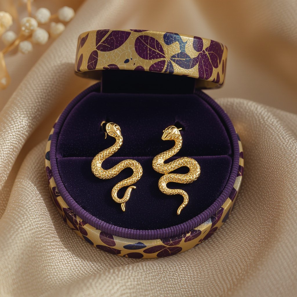 Небольшие золотые матовые серьги в виде символической змеи