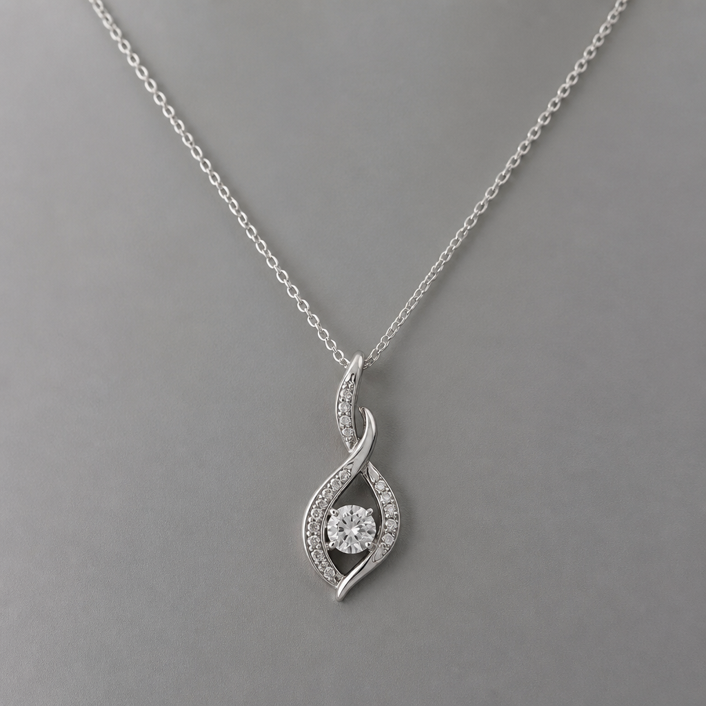 A women's necklace made of silver with diamond stones. Flamme délicate
photorealistic jewelry design, A women's necklace made of silver with diamond stones. Flamme délicate, modern style, just the design no text