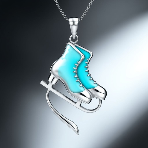 Pendant silver with stylized ice figure skating skates. Remove boots and leave only lowest part of skates. Add turquoise