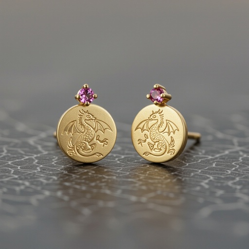 Золотые матовые серьги с изображением дракона узоры и камни мелкие раузтопаз