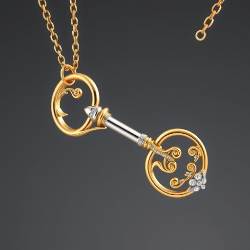 Old skeleton key shape gold and silver tones with olive branch turning on leg and keffieh print on the tip