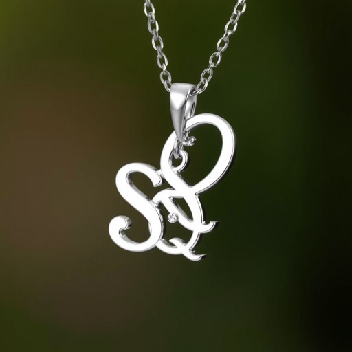 silver necklace with the pendant in conjoined letters SQ with white  stones. Make it cute and simple 