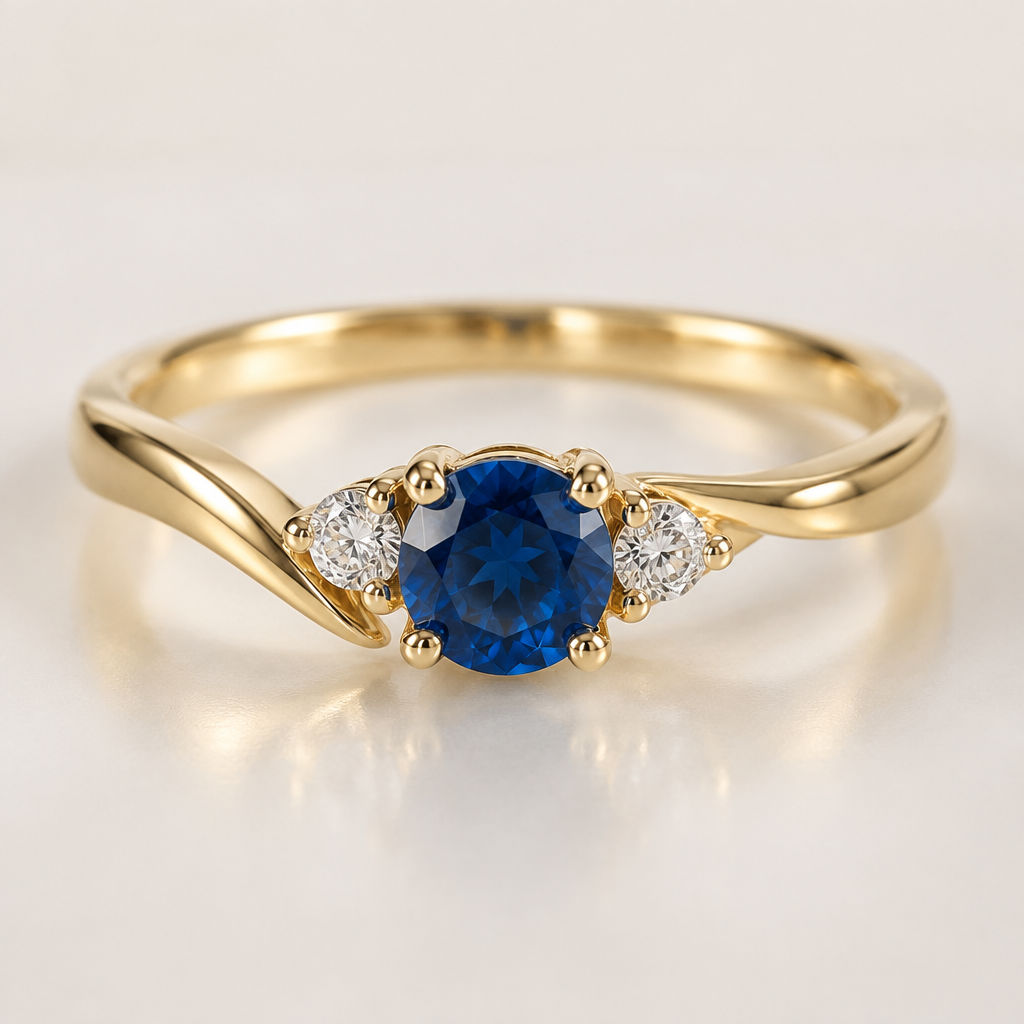 A women's ring. anillo para dama con un diamante azul de 4mm y dos diamantes blancos alos lados de 2mm y el anillos de oro
photorealistic jewelry design, A women's ring. anillo para dama con un diamante azul de 4mm y dos diamantes blancos alos lados de 2mm y el anillos de oro, modern style, just the design no text