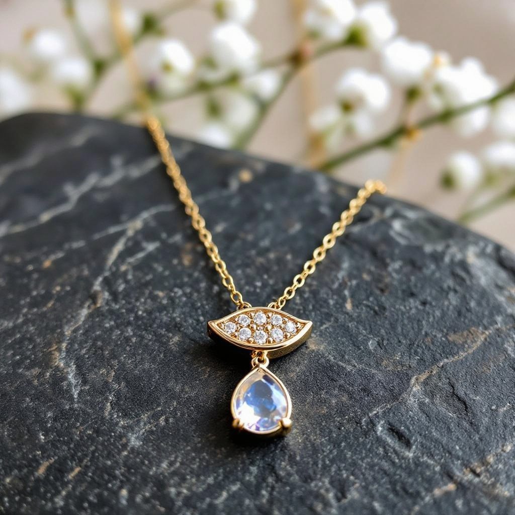 Луна полумесяцем с мелкими камушками и маленький в виде кристала лунный камень подвеска